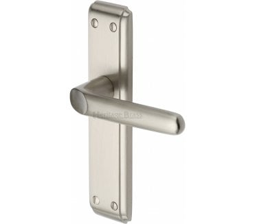 Heritage Brass DEC Art Deco Door Handles On Backplate - Satin Nickel
