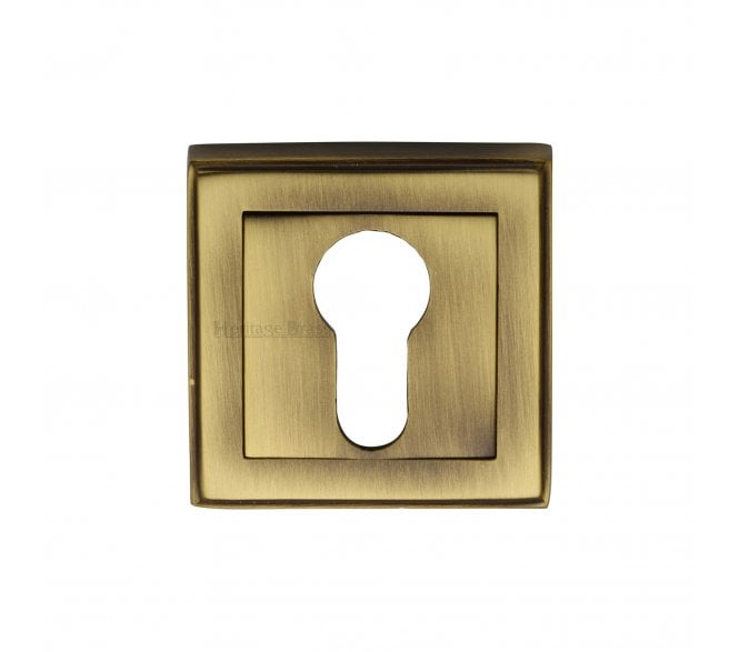 Heritage Brass DEC7020 Square Euro Profile Cylinder Escutcheon 54mm - Antique Brass