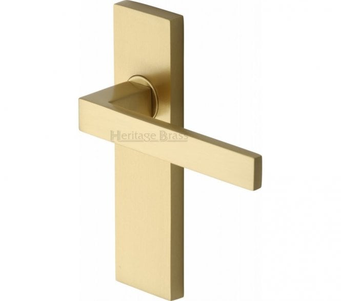 Heritage Brass Delta Door Handles On Backplate - Satin Brass