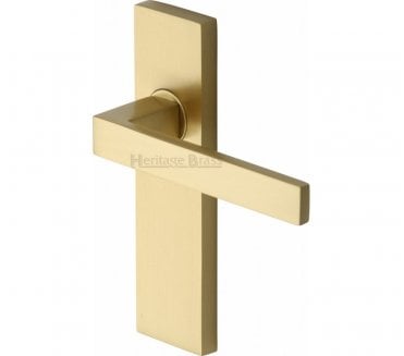 Heritage Brass Delta Door Handles On Backplate - Satin Brass