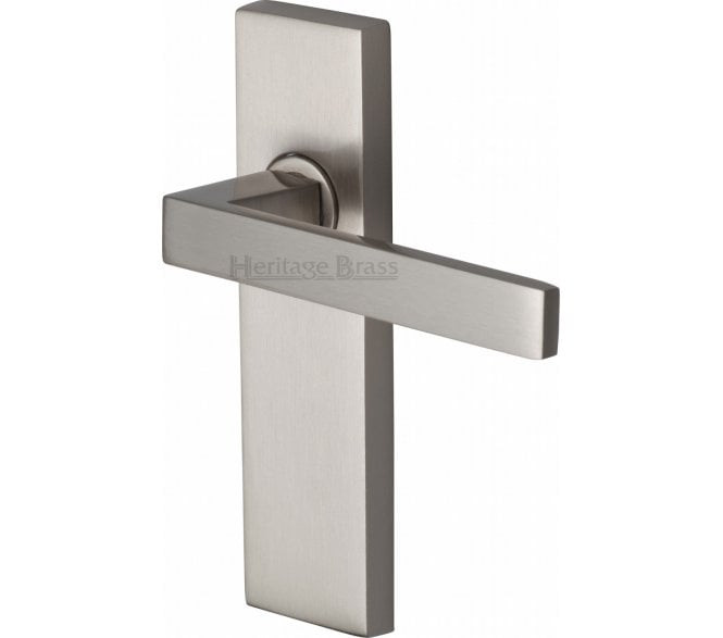 Heritage Brass Delta Door Handles On Backplate - Satin Nickel