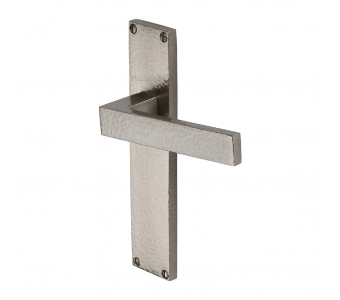 Heritage Brass Delta Hammered Lever On Long Backplate - Satin Nickel
