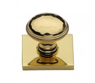 Heritage Brass Diamond Cut Designer Cabinet Knob on Square Backplate - Polished Brass