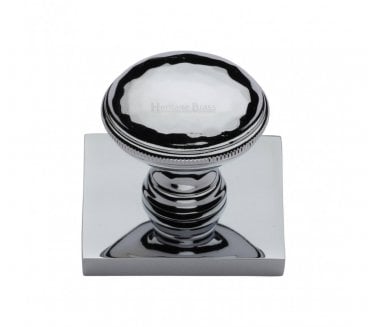 Heritage Brass Diamond Cut Designer Cabinet Knob on Square Backplate - Polished Chrome