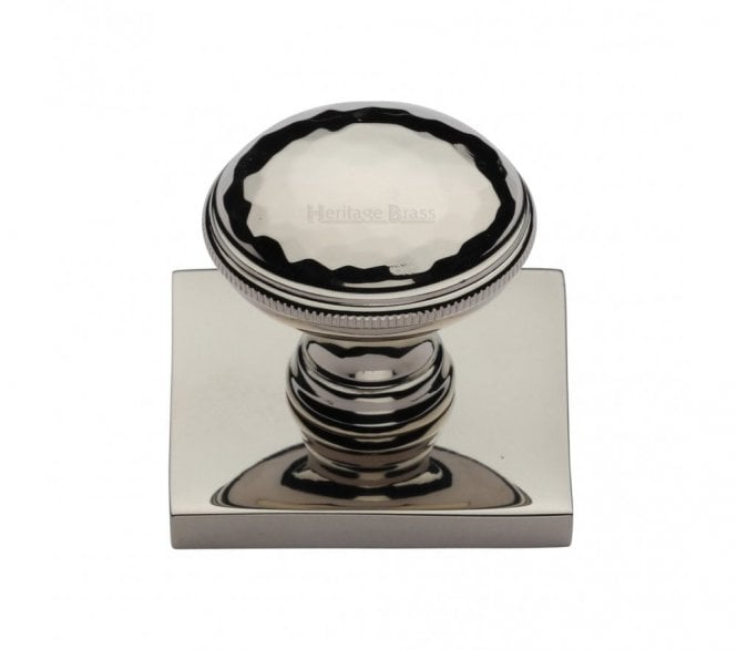 Heritage Brass Diamond Cut Designer Cabinet Knob on Square Backplate - Polished Nickel