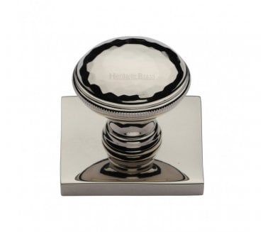 Heritage Brass Diamond Cut Designer Cabinet Knob on Square Backplate - Polished Nickel