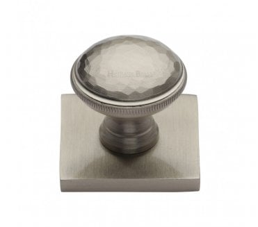 Heritage Brass Diamond Cut Designer Cabinet Knob on Square Backplate - Satin Nickel