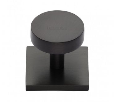 Heritage Brass Disc  Designer Cabinet Knob on Square Backplate - Matt Bronze