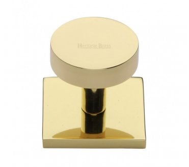 Heritage Brass Disc  Designer Cabinet Knob on Square Backplate - Polished Brass