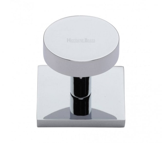 Heritage Brass Disc  Designer Cabinet Knob on Square Backplate - Polished Chrome