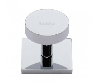 Heritage Brass Disc  Designer Cabinet Knob on Square Backplate - Polished Chrome
