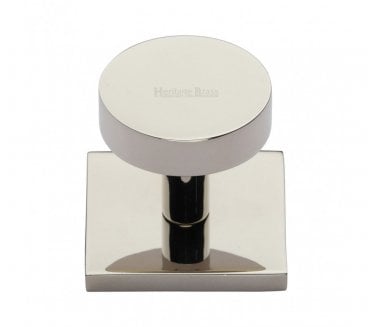 Heritage Brass Disc  Designer Cabinet Knob on Square Backplate - Polished Nickel