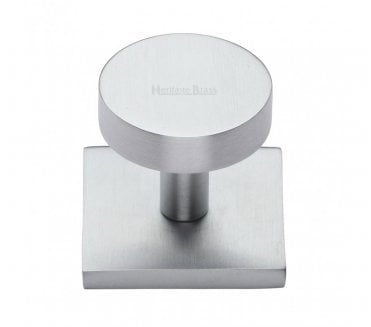 Heritage Brass Disc  Designer Cabinet Knob on Square Backplate - Satin Chrome