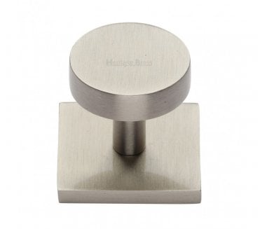 Heritage Brass Disc  Designer Cabinet Knob on Square Backplate - Satin Nickel
