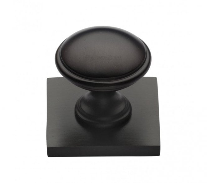 Heritage Brass Domed Designer Cabinet Knob on Square Backplate - Matt Bronze