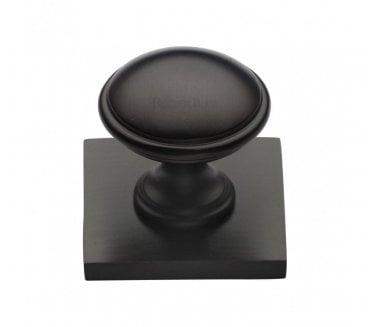 Heritage Brass Domed Designer Cabinet Knob on Square Backplate - Matt Bronze