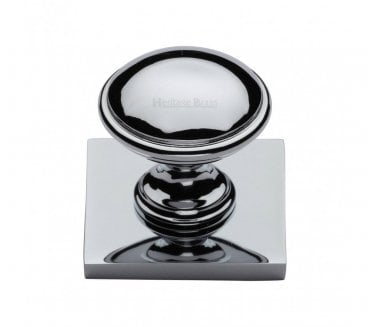 Heritage Brass Domed Designer Cabinet Knob on Square Backplate - Polished Chrome