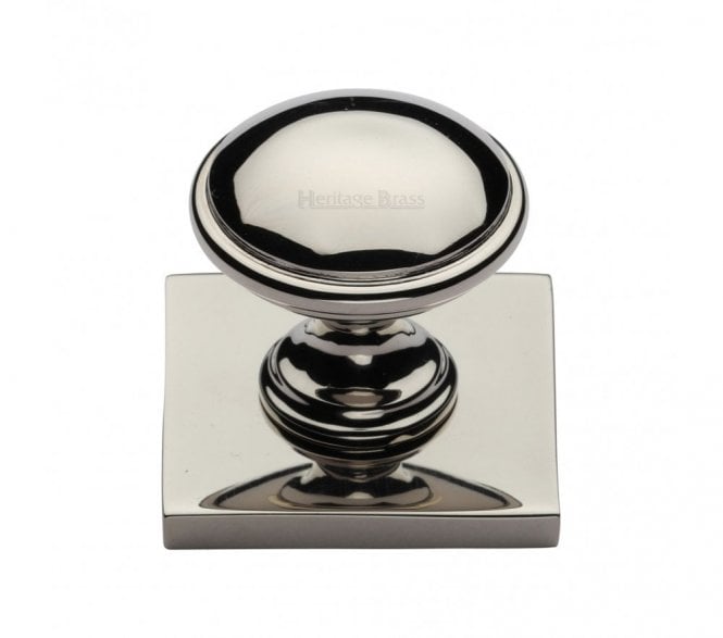Heritage Brass Domed Designer Cabinet Knob on Square Backplate - Polished Nickel