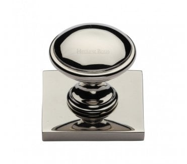 Heritage Brass Domed Designer Cabinet Knob on Square Backplate - Polished Nickel