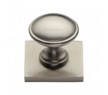Heritage Brass Domed Designer Cabinet Knob on Square Backplate - Satin Nickel