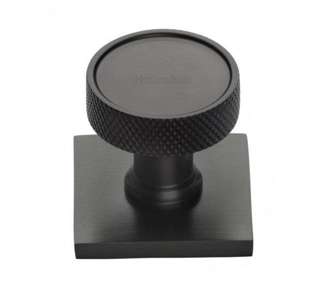 Heritage Brass Florence Knurled Designer Cabinet Knob on Square Backplate - Matt Bronze