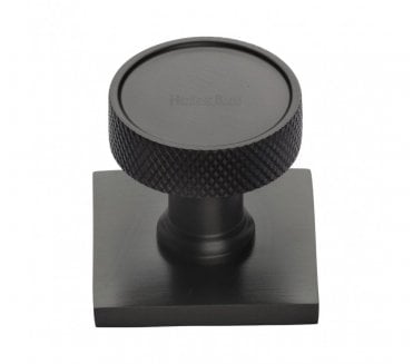 Heritage Brass Florence Knurled Designer Cabinet Knob on Square Backplate - Matt Bronze
