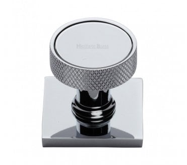 Heritage Brass Florence Knurled Designer Cabinet Knob on Square Backplate - Polished Chrome