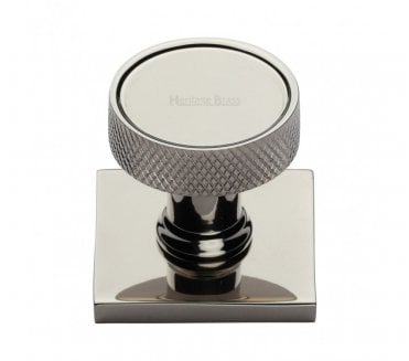 Heritage Brass Florence Knurled Designer Cabinet Knob on Square Backplate - Polished Nickel