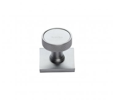 Heritage Brass Florence Knurled Designer Cabinet Knob on Square Backplate - Satin Chrome