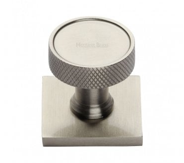 Heritage Brass Florence Knurled Designer Cabinet Knob on Square Backplate - Satin Nickel