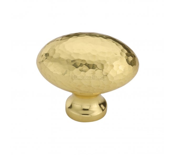 Heritage Brass HAM114 Hammered Victorian Oval Cabinet Knobs - Polished Brass