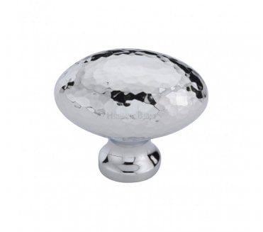 Heritage Brass HAM114 Hammered Victorian Oval Cabinet Knobs - Polished Chrome