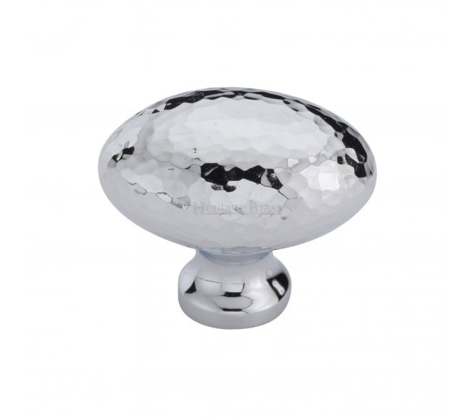 Heritage Brass HAM114 Hammered Victorian Oval Cabinet Knobs - Polished Chrome