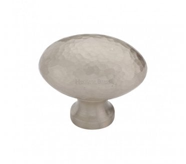 Heritage Brass HAM114 Hammered Victorian Oval Cabinet Knobs - Satin Nickel