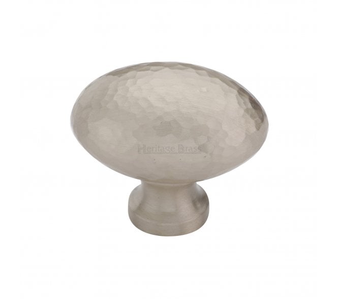 Heritage Brass HAM114 Hammered Victorian Oval Cabinet Knobs - Satin Nickel