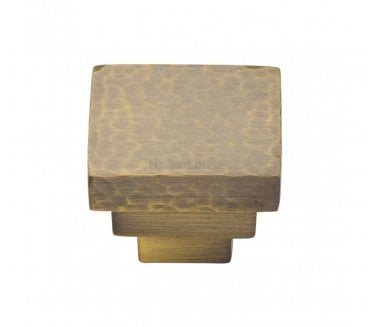 Heritage Brass HAM3672 Hammered Square Stepped Cabinet Knob - Antique Brass