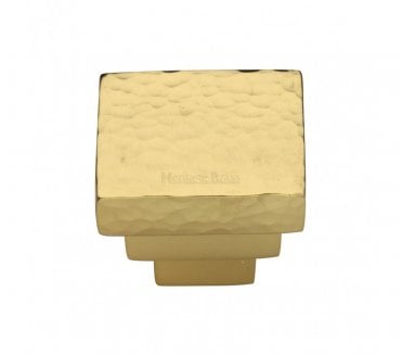 Heritage Brass HAM3672 Hammered Square Stepped Cabinet Knob - Polished Brass