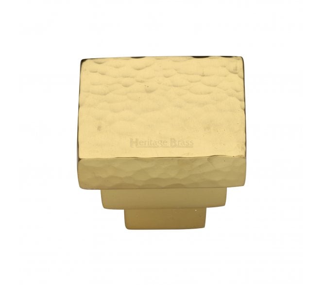 Heritage Brass HAM3672 Hammered Square Stepped Cabinet Knob - Polished Brass