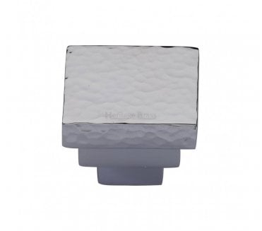 Heritage Brass HAM3672 Hammered Square Stepped Cabinet Knob - Polished Chrome