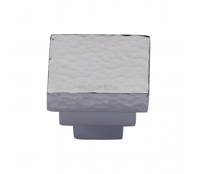 Heritage Brass HAM3672 Hammered Square Stepped Cabinet Knob - Polished Chrome