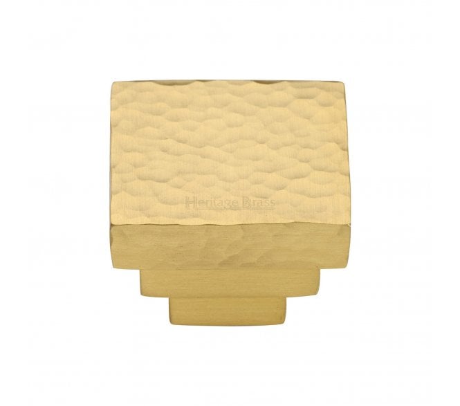 Heritage Brass HAM3672 Hammered Square Stepped Cabinet Knob - Satin Brass