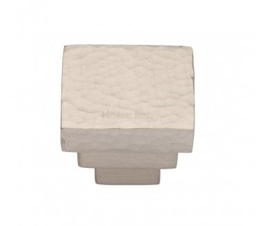 Heritage Brass HAM3672 Hammered Square Stepped Cabinet Knob - Satin Nickel