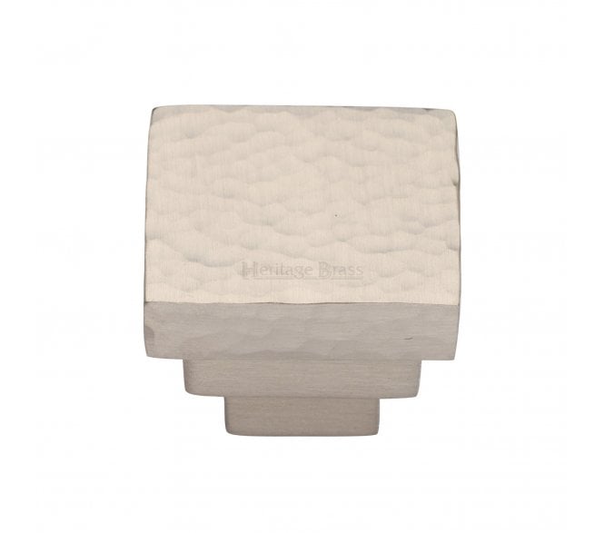 Heritage Brass HAM3672 Hammered Square Stepped Cabinet Knob - Satin Nickel