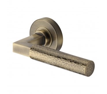 Heritage Brass Hammered Bauhaus Lever On Round Rose - Antique Brass