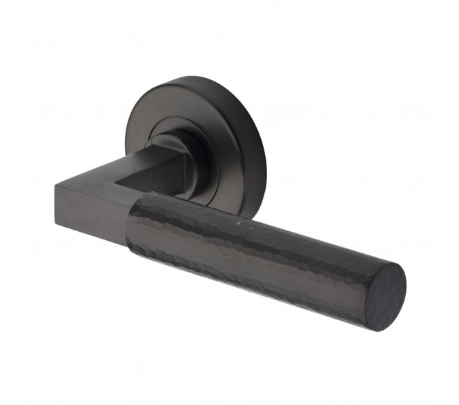 Heritage Brass Hammered Bauhaus Lever On Round Rose - Matt Bronze