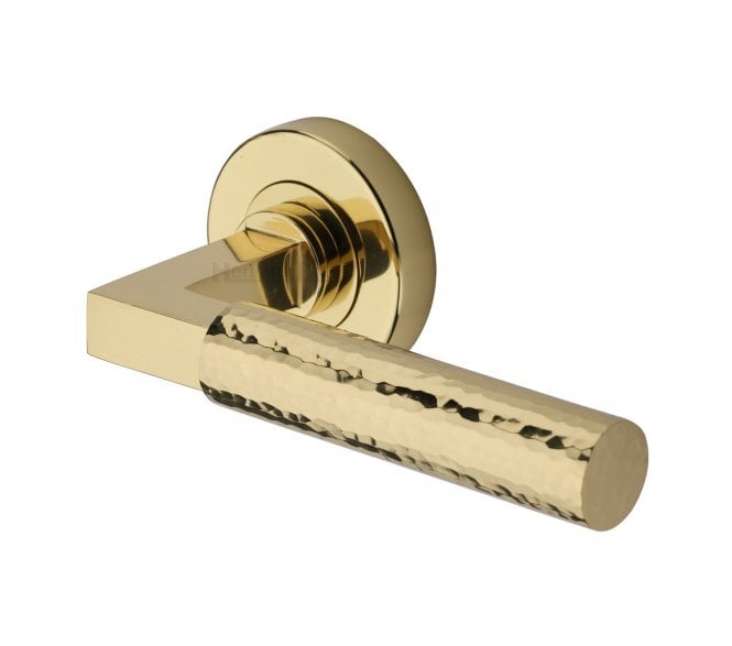 Heritage Brass Hammered Bauhaus Lever On Round Rose - Polished Brass