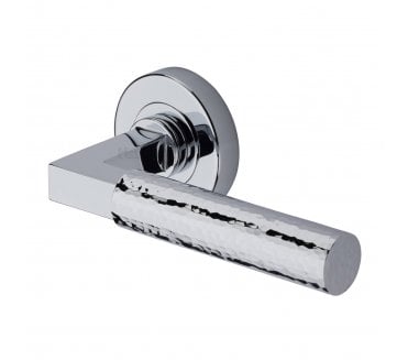 Heritage Brass Hammered Bauhaus Lever On Round Rose - Polished Chrome