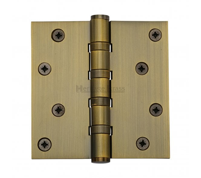 Heritage Brass Heavy Duty Thrust Bearing Butt Hinges 102x102mm - Antique Brass (Pair)