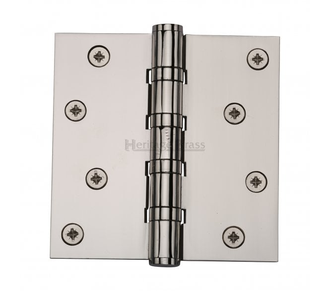 Heritage Brass Heavy Duty Thrust Bearing Butt Hinges 102x102mm - Polished Nickel (Pair)