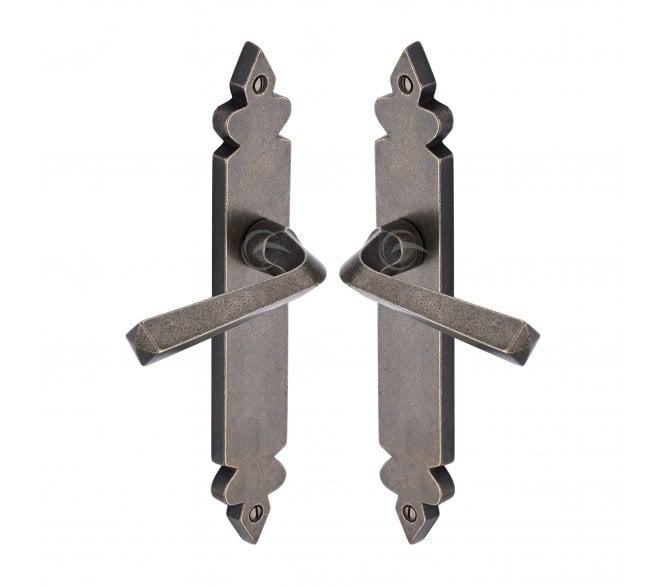 Heritage Brass Ironbridge Door Handles On Backplate - Rustic Pewter